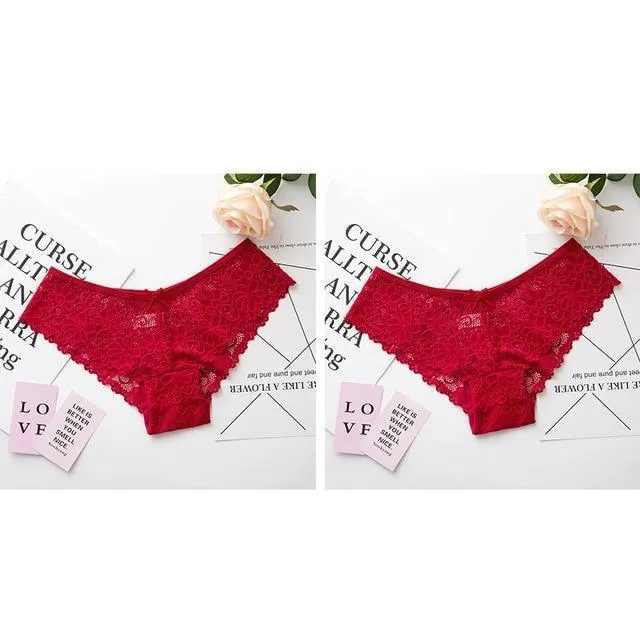 2 Pack Lace Panties Lingerie Briefs Cotton Low Waist Cute Underwear