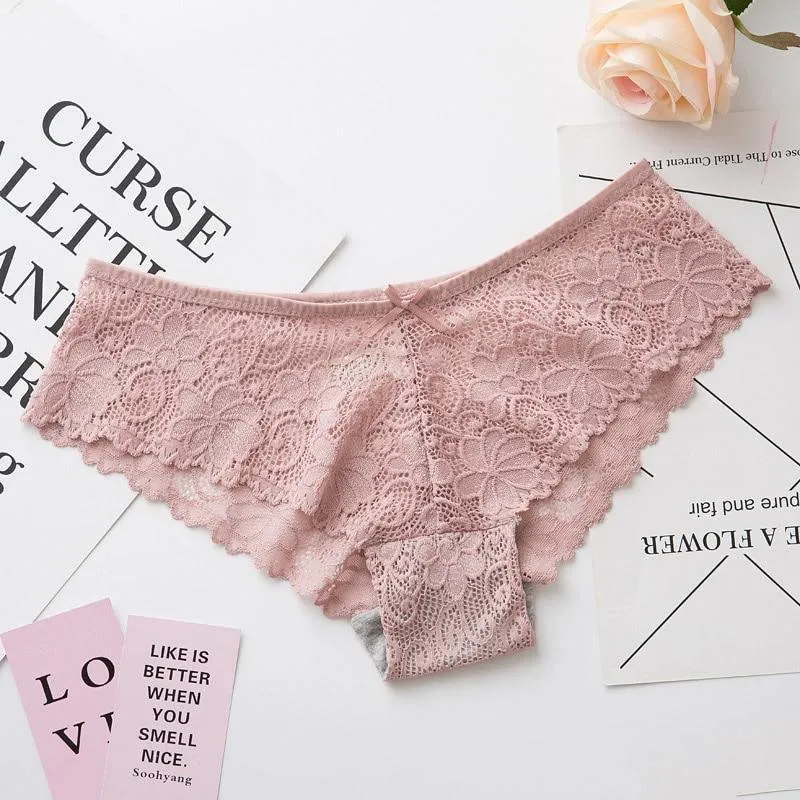 2 Pack Lace Panties Lingerie Briefs Cotton Low Waist Cute Underwear