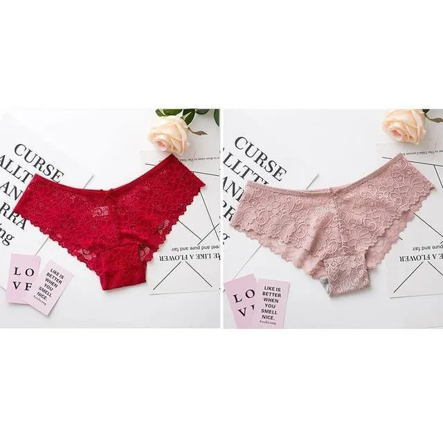 2 Pack Lace Panties Lingerie Briefs Cotton Low Waist Cute Underwear