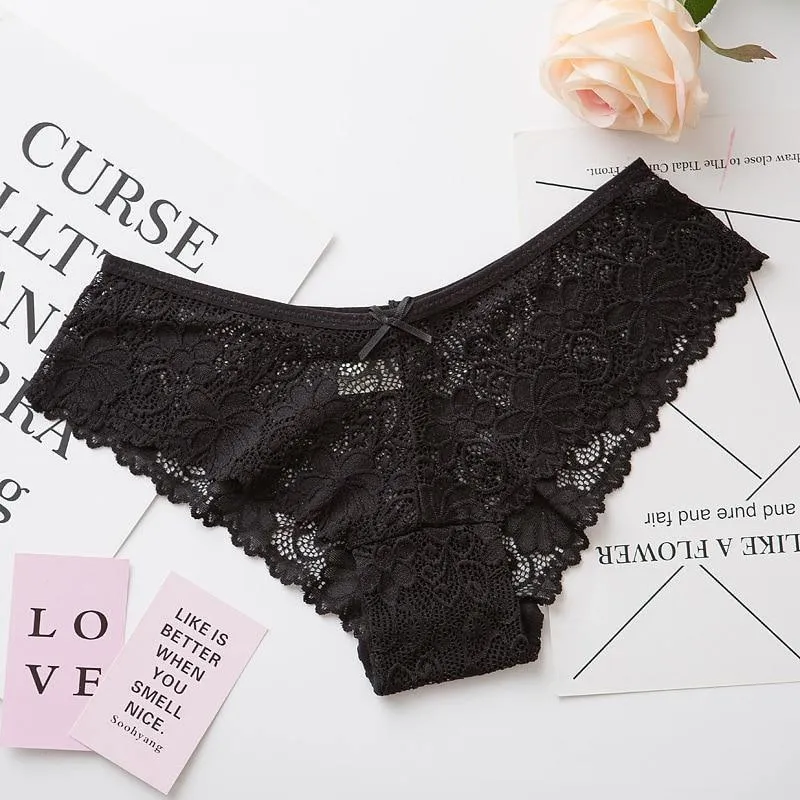 2 Pack Lace Panties Lingerie Briefs Cotton Low Waist Cute Underwear