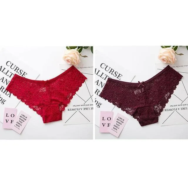 2 Pack Lace Panties Lingerie Briefs Cotton Low Waist Cute Underwear