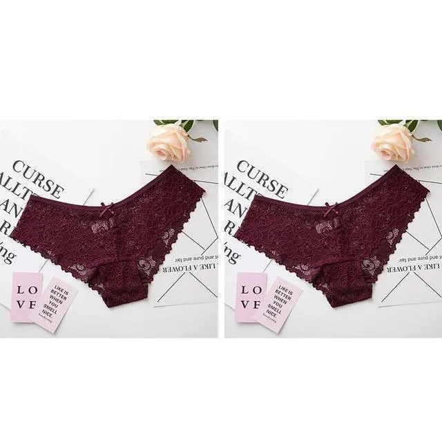 2 Pack Lace Panties Lingerie Briefs Cotton Low Waist Cute Underwear
