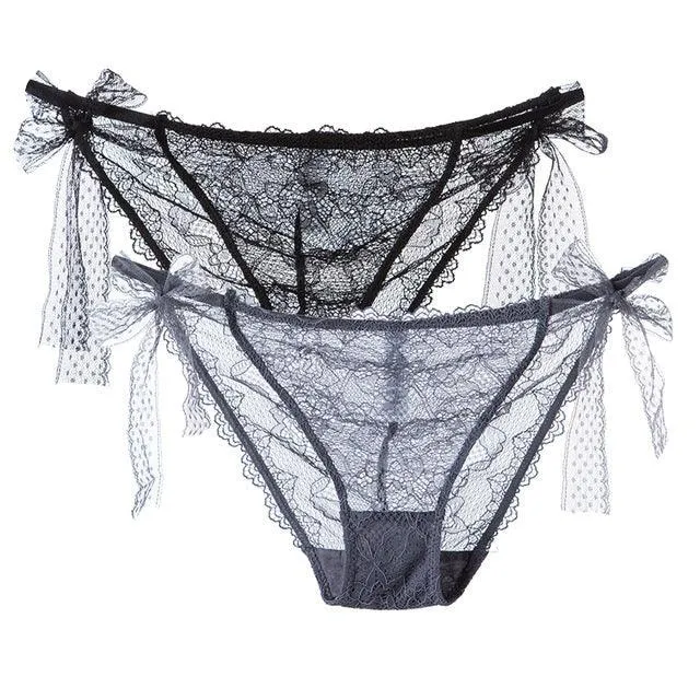 2 Pack Women Lace Lingerie Temwptation Low-Waist Panties Transparent Hollow Out Underpants Briefs Underwear