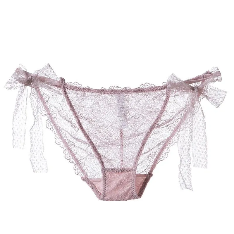 2 Pack Women Lace Lingerie Temwptation Low-Waist Panties Transparent Hollow Out Underpants Briefs Underwear
