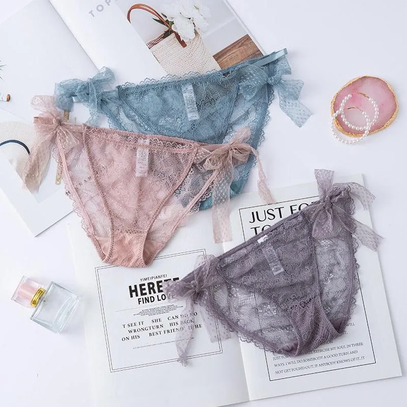 2 Pack Women Lace Lingerie Temwptation Low-Waist Panties Transparent Hollow Out Underpants Briefs Underwear