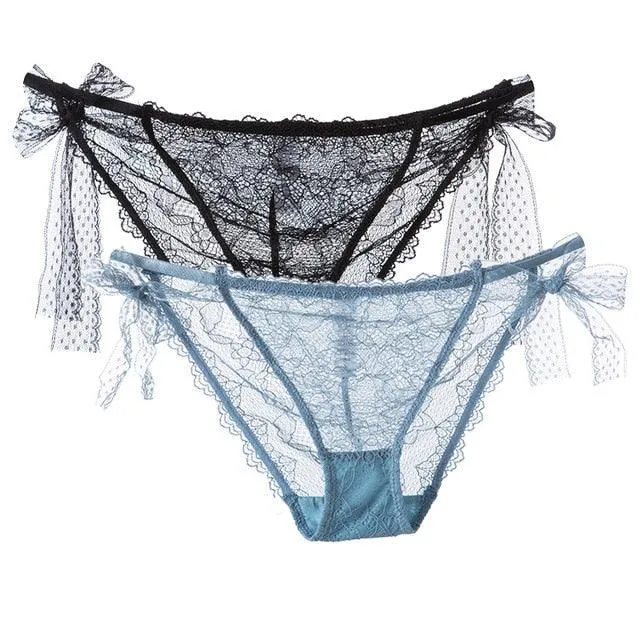 2 Pack Women Lace Lingerie Temwptation Low-Waist Panties Transparent Hollow Out Underpants Briefs Underwear