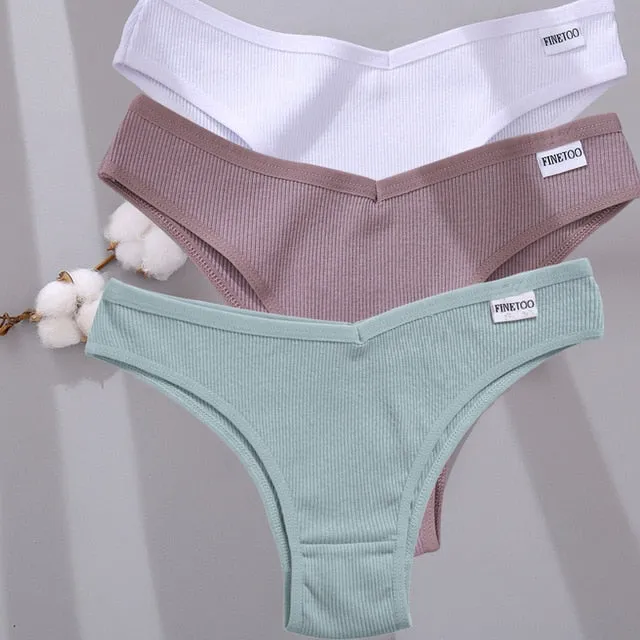 3 Pack Cotton Mix Lingerie Thongs Underwear Low-Rise Underpant Women's Panties Bikini Briefs