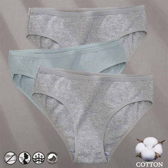 3 Pack Cotton Mix Panties Jacquard Design Pattern Panties Underwear Lingerie Briefs Solid Color Intimate Pantys
