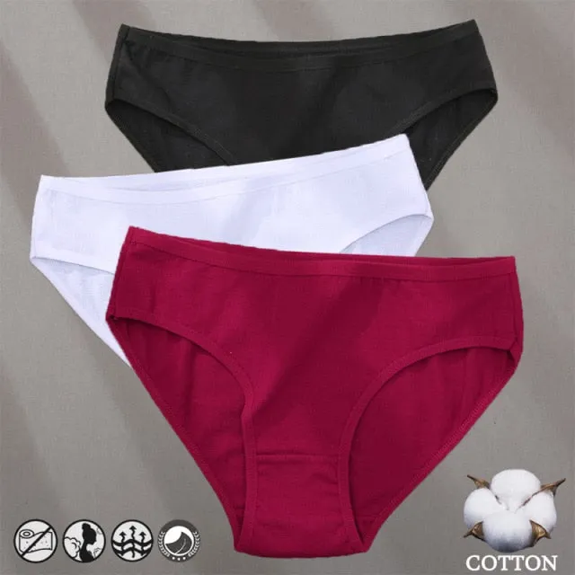 3 Pack Cotton Mix Panties Jacquard Design Pattern Panties Underwear Lingerie Briefs Solid Color Intimate Pantys
