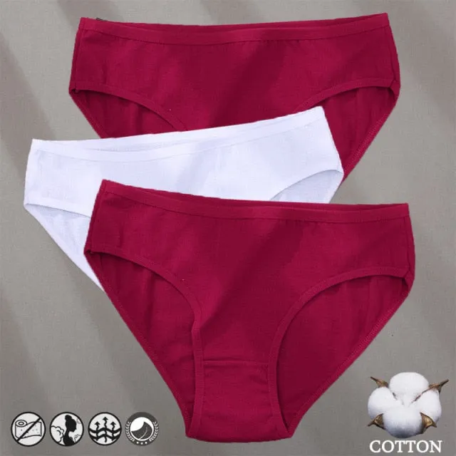 3 Pack Cotton Mix Panties Jacquard Design Pattern Panties Underwear Lingerie Briefs Solid Color Intimate Pantys