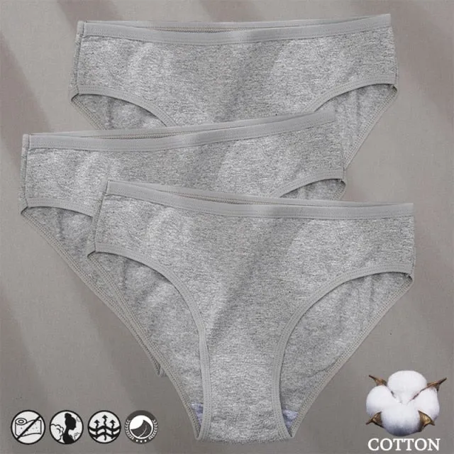 3 Pack Cotton Mix Panties Jacquard Design Pattern Panties Underwear Lingerie Briefs Solid Color Intimate Pantys