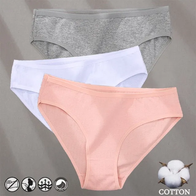 3 Pack Cotton Mix Panties Jacquard Design Pattern Panties Underwear Lingerie Briefs Solid Color Intimate Pantys
