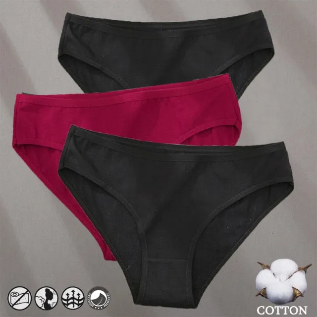 3 Pack Cotton Mix Panties Jacquard Design Pattern Panties Underwear Lingerie Briefs Solid Color Intimate Pantys