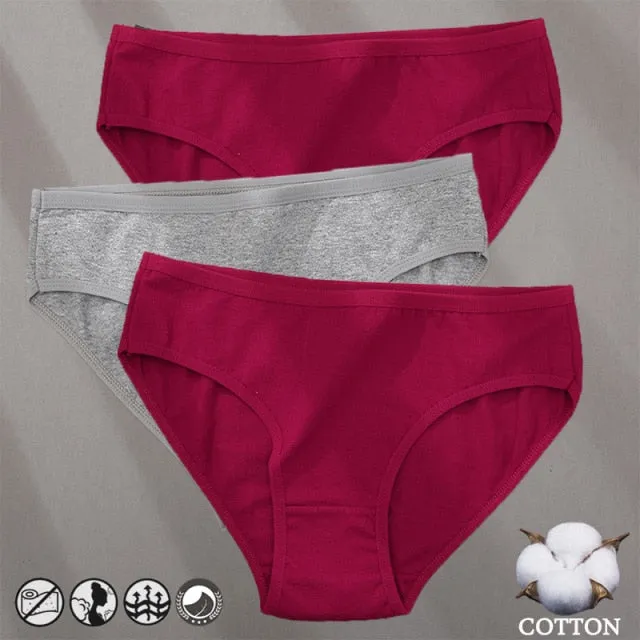 3 Pack Cotton Mix Panties Jacquard Design Pattern Panties Underwear Lingerie Briefs Solid Color Intimate Pantys