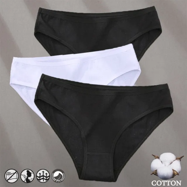 3 Pack Cotton Mix Panties Jacquard Design Pattern Panties Underwear Lingerie Briefs Solid Color Intimate Pantys