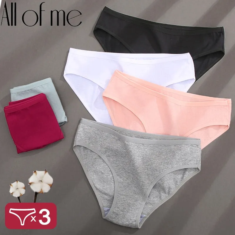 3 Pack Cotton Mix Panties Jacquard Design Pattern Panties Underwear Lingerie Briefs Solid Color Intimate Pantys