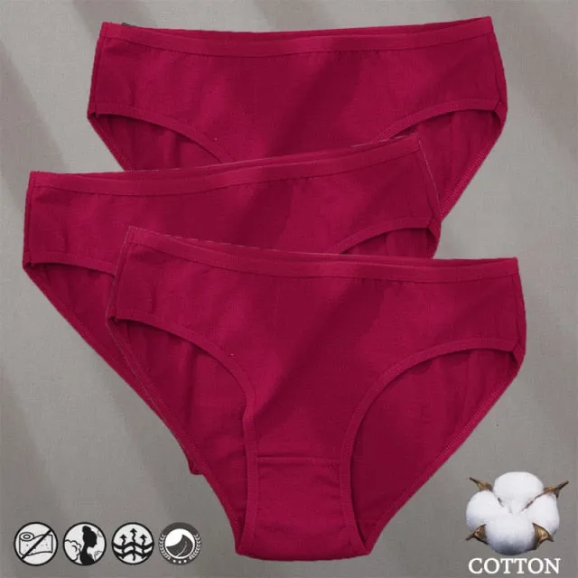 3 Pack Cotton Mix Panties Jacquard Design Pattern Panties Underwear Lingerie Briefs Solid Color Intimate Pantys