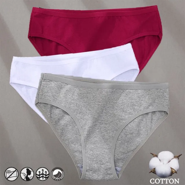 3 Pack Cotton Mix Panties Jacquard Design Pattern Panties Underwear Lingerie Briefs Solid Color Intimate Pantys