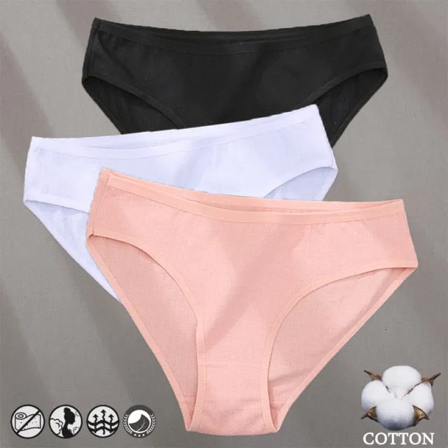 3 Pack Cotton Mix Panties Jacquard Design Pattern Panties Underwear Lingerie Briefs Solid Color Intimate Pantys
