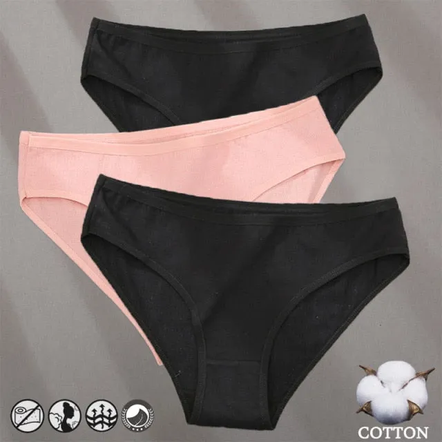 3 Pack Cotton Mix Panties Jacquard Design Pattern Panties Underwear Lingerie Briefs Solid Color Intimate Pantys