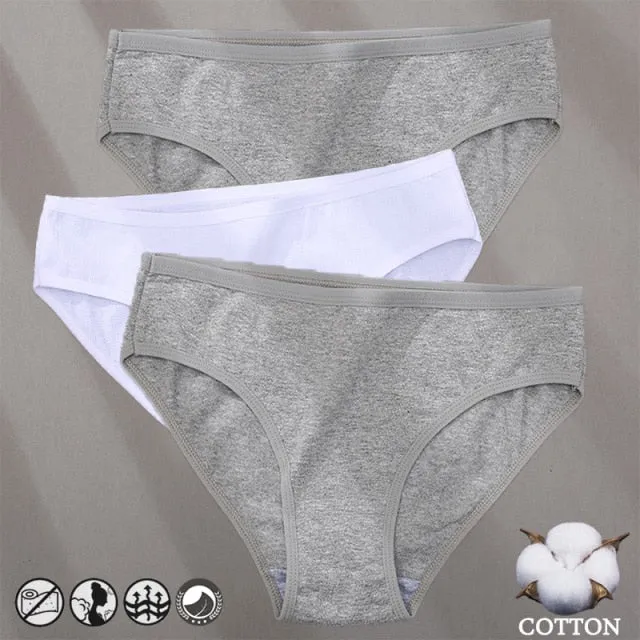 3 Pack Cotton Mix Panties Jacquard Design Pattern Panties Underwear Lingerie Briefs Solid Color Intimate Pantys