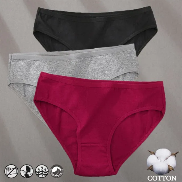 3 Pack Cotton Mix Panties Jacquard Design Pattern Panties Underwear Lingerie Briefs Solid Color Intimate Pantys