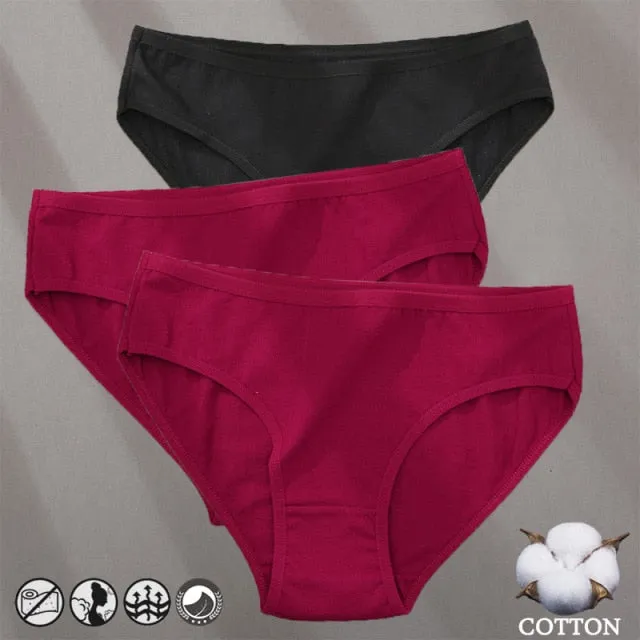 3 Pack Cotton Mix Panties Jacquard Design Pattern Panties Underwear Lingerie Briefs Solid Color Intimate Pantys
