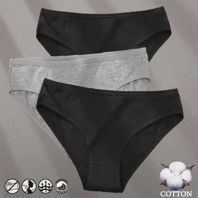 3 Pack Cotton Mix Panties Jacquard Design Pattern Panties Underwear Lingerie Briefs Solid Color Intimate Pantys
