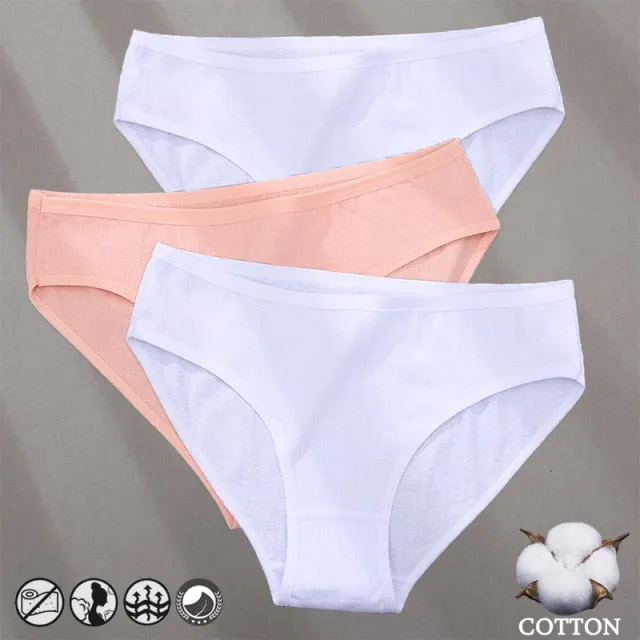 3 Pack Cotton Mix Panties Jacquard Design Pattern Panties Underwear Lingerie Briefs Solid Color Intimate Pantys