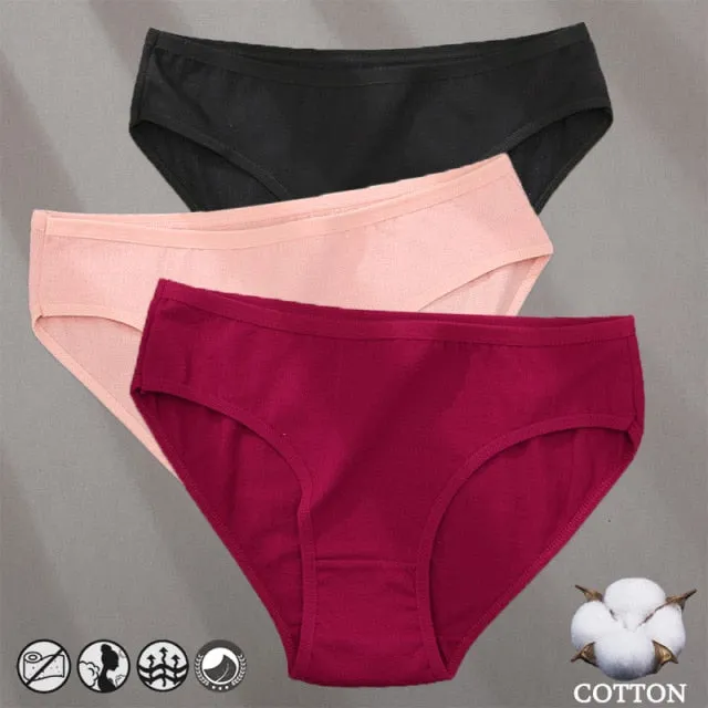 3 Pack Cotton Mix Panties Jacquard Design Pattern Panties Underwear Lingerie Briefs Solid Color Intimate Pantys