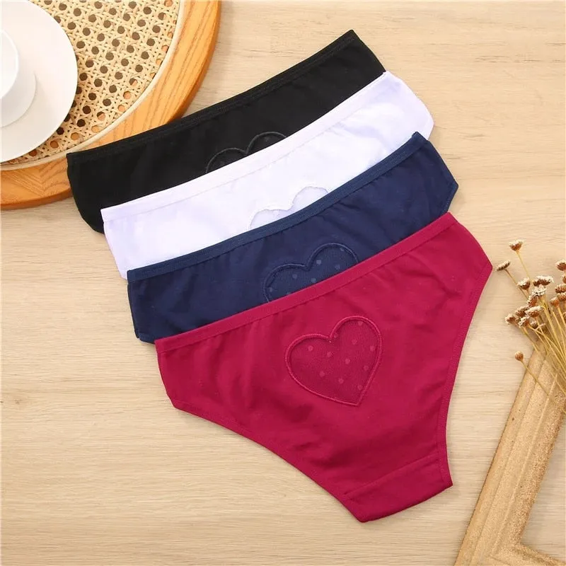 3 pack Cotton Mix Panties Lace Transparent Heart Low-Waist Underpant Hollow Out Briefs Seamless Underwear Lingerie