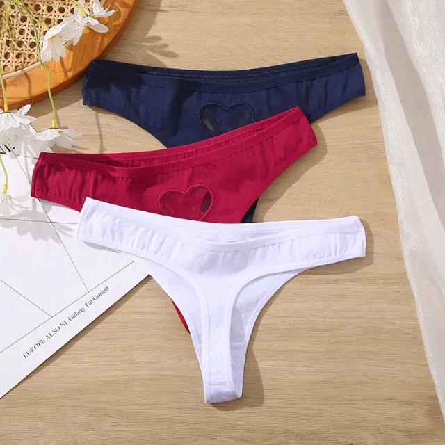 3 pack Cotton Mix Panties Lace Transparent Heart Low-Waist Underpant Hollow Out Briefs Seamless Underwear Lingerie