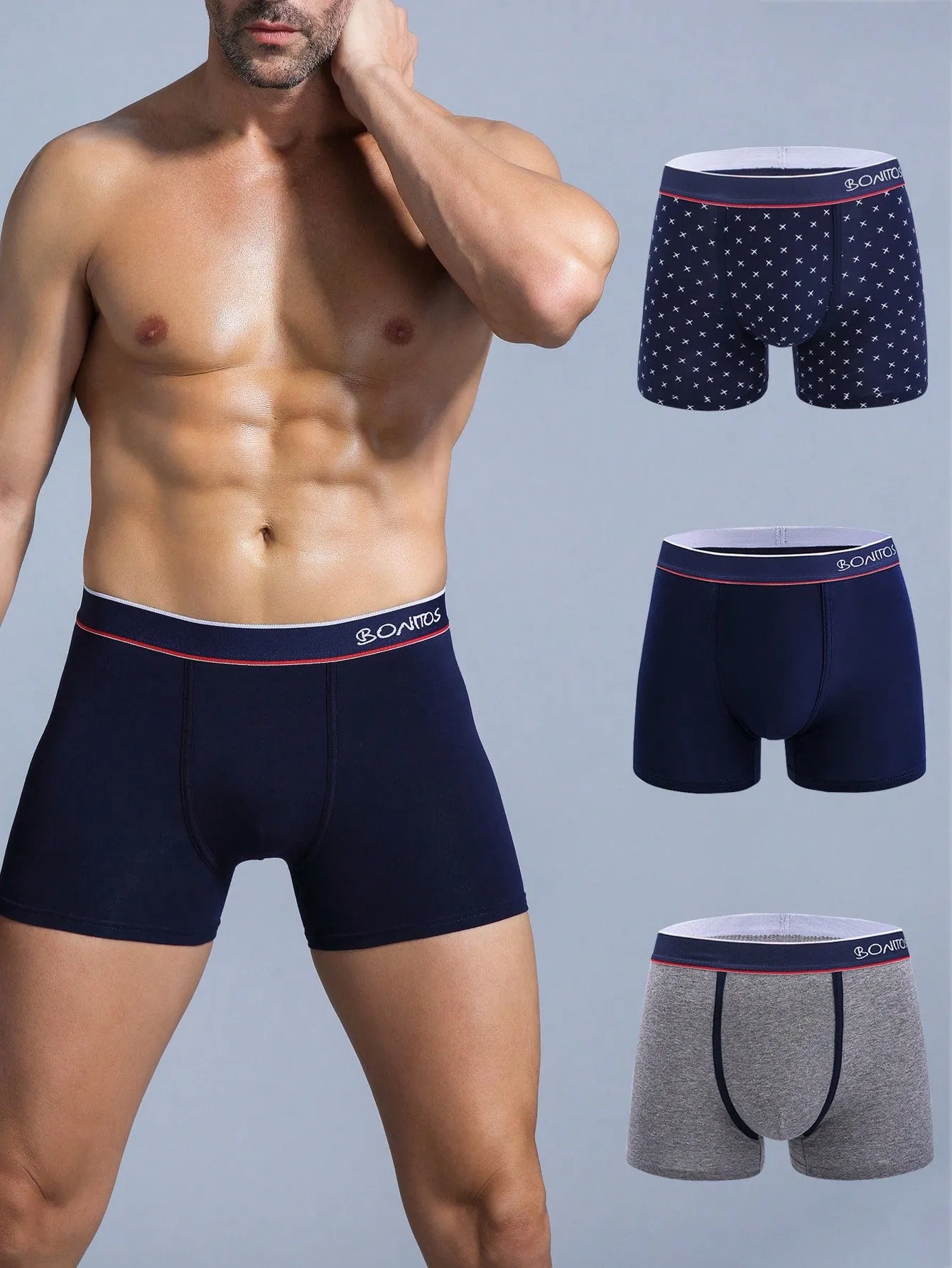 3pcs Men's Comfortable Letter Printed Boxer Briefs