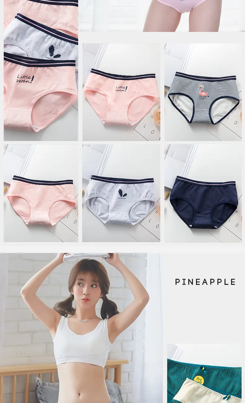 7Pcs/5Pcs Women Panties Comfort Cotton Mix Breathable Underwear Seamless Ladies Low Waist Lingeries Cute Girls Briefs