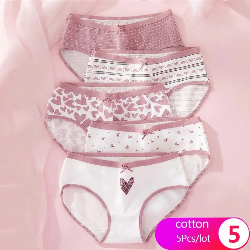 7Pcs/5Pcs Women Panties Comfort Cotton Mix Breathable Underwear Seamless Ladies Low Waist Lingeries Cute Girls Briefs