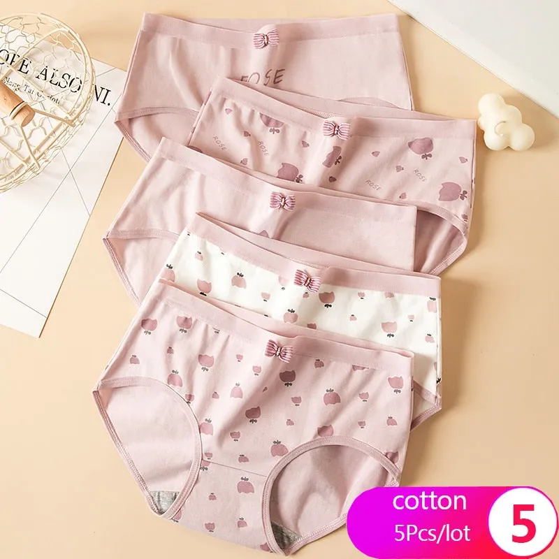 7Pcs/5Pcs Women Panties Comfort Cotton Mix Breathable Underwear Seamless Ladies Low Waist Lingeries Cute Girls Briefs