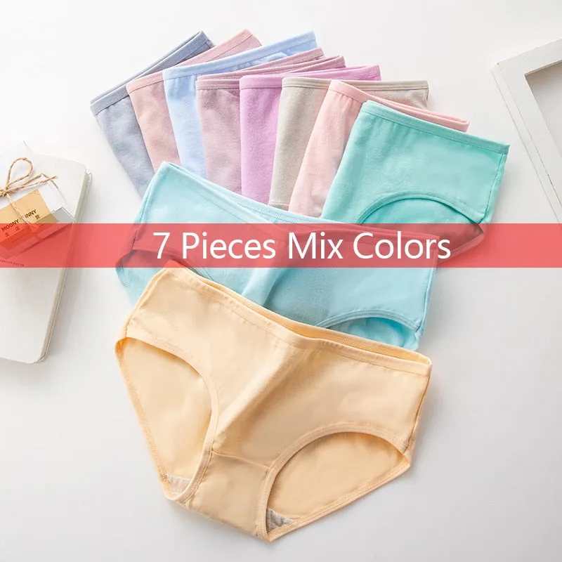 7Pcs/5Pcs Women Panties Comfort Cotton Mix Breathable Underwear Seamless Ladies Low Waist Lingeries Cute Girls Briefs