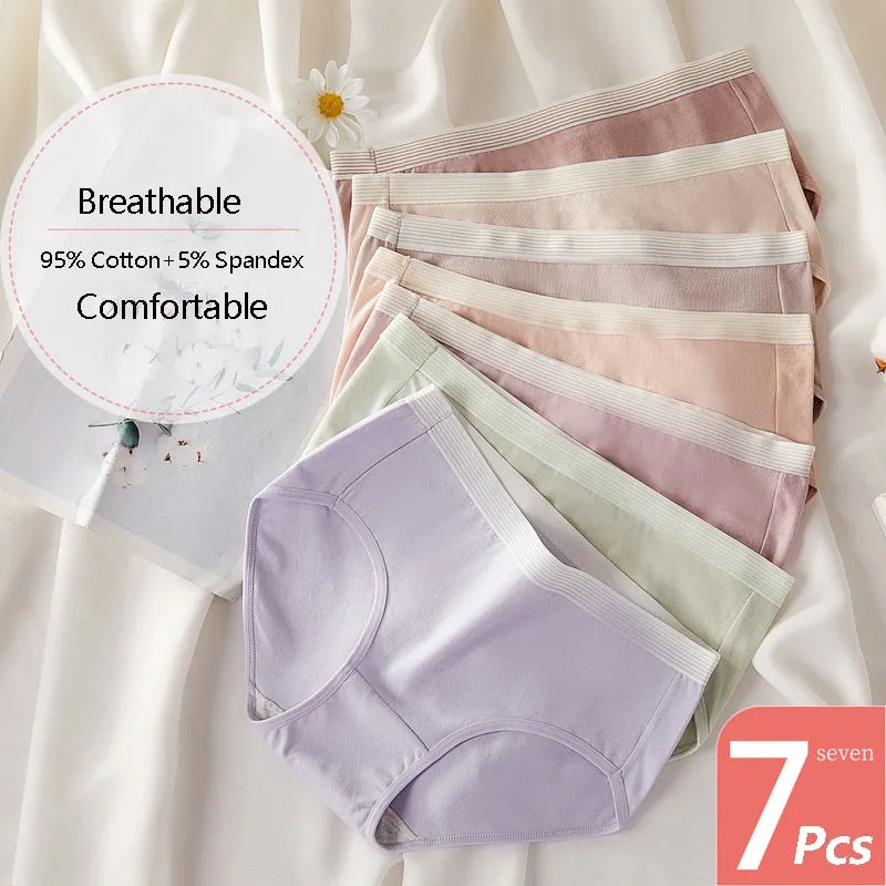 7Pcs/5Pcs Women Panties Comfort Cotton Mix Breathable Underwear Seamless Ladies Low Waist Lingeries Cute Girls Briefs