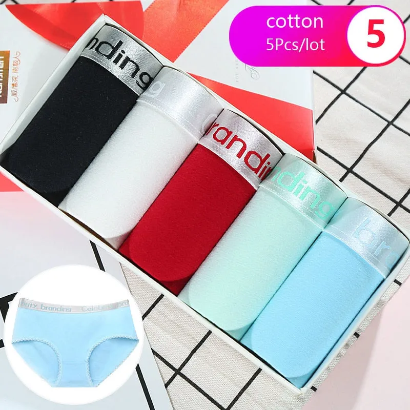 7Pcs/5Pcs Women Panties Comfort Cotton Mix Breathable Underwear Seamless Ladies Low Waist Lingeries Cute Girls Briefs