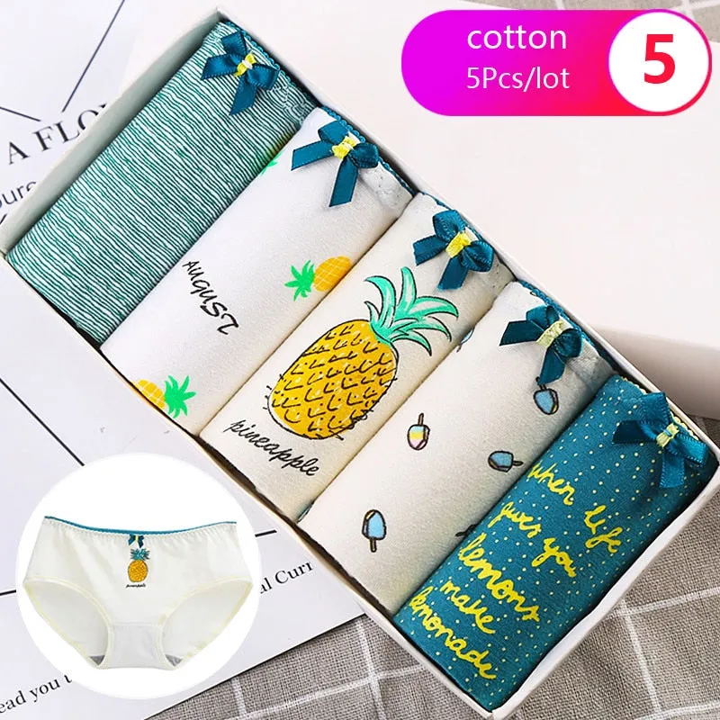 7Pcs/5Pcs Women Panties Comfort Cotton Mix Breathable Underwear Seamless Ladies Low Waist Lingeries Cute Girls Briefs
