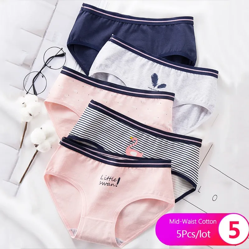 7Pcs/5Pcs Women Panties Comfort Cotton Mix Breathable Underwear Seamless Ladies Low Waist Lingeries Cute Girls Briefs