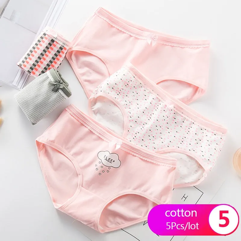 7Pcs/5Pcs Women Panties Comfort Cotton Mix Breathable Underwear Seamless Ladies Low Waist Lingeries Cute Girls Briefs