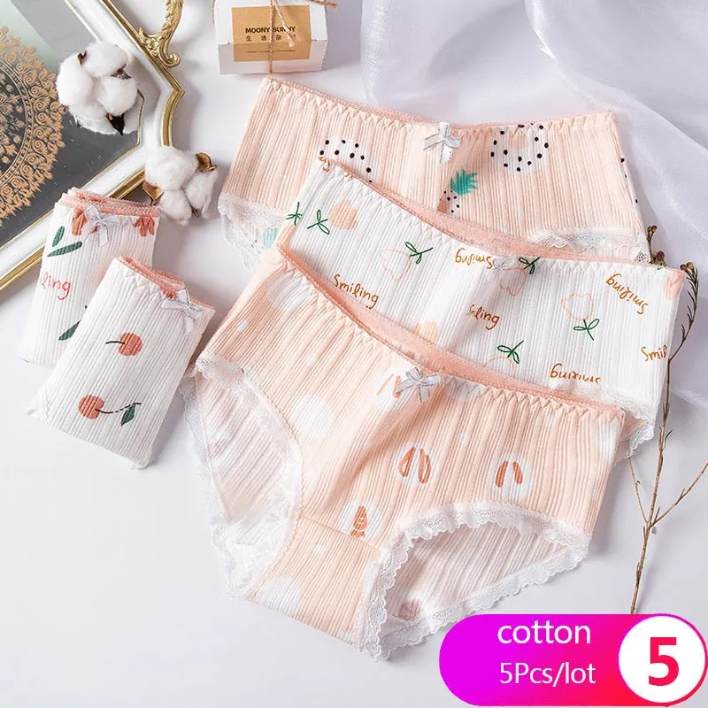 7Pcs/5Pcs Women Panties Comfort Cotton Mix Breathable Underwear Seamless Ladies Low Waist Lingeries Cute Girls Briefs