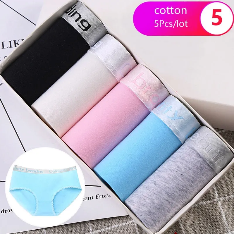 7Pcs/5Pcs Women Panties Comfort Cotton Mix Breathable Underwear Seamless Ladies Low Waist Lingeries Cute Girls Briefs