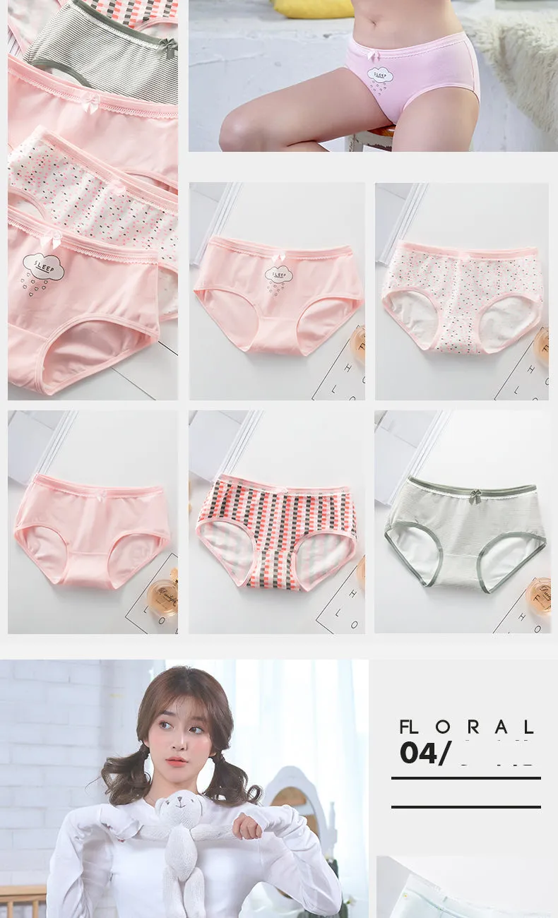 7Pcs/5Pcs Women Panties Comfort Cotton Mix Breathable Underwear Seamless Ladies Low Waist Lingeries Cute Girls Briefs