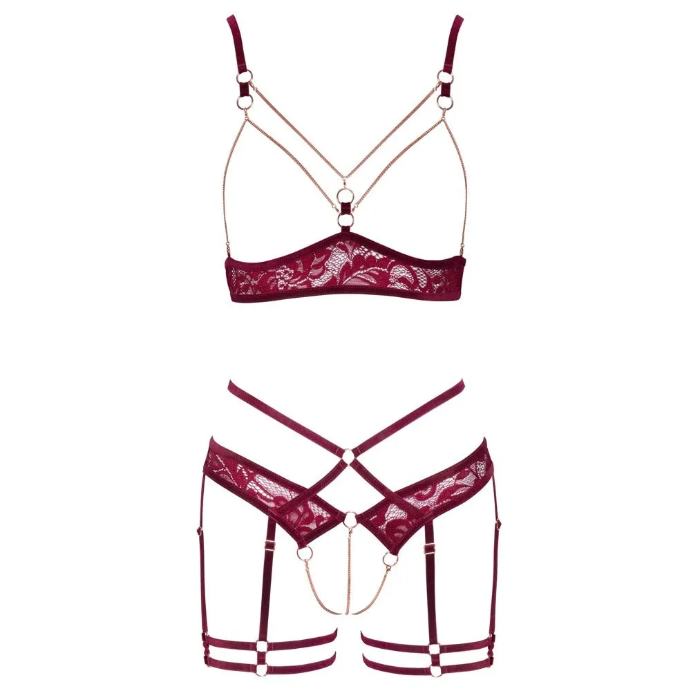 Red Open Lace Lingerie Set by Abierta Fina