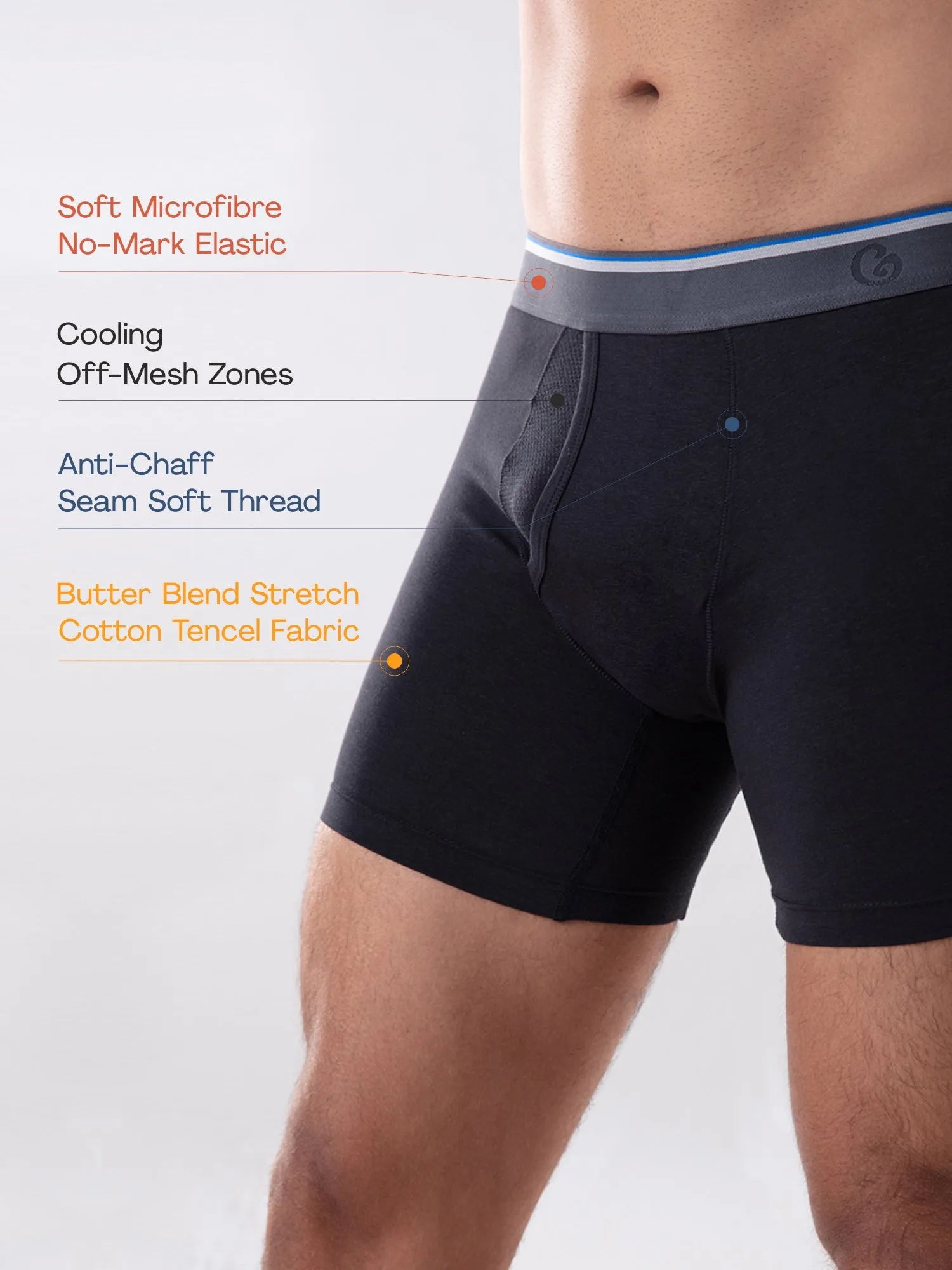 Anti Odor Cotton Tencel Cooling Boxer Brief - Jet Black