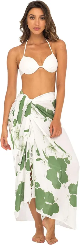 Back From Bali Womens Sarong Swimsuit Cover Up Floral Hibiscus Sequins Beach Wear Bikini Wrap Skirt with Coconut Clip