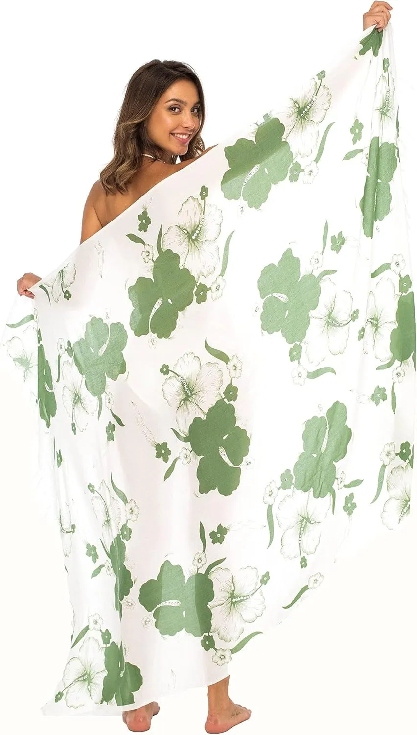 Back From Bali Womens Sarong Swimsuit Cover Up Floral Hibiscus Sequins Beach Wear Bikini Wrap Skirt with Coconut Clip