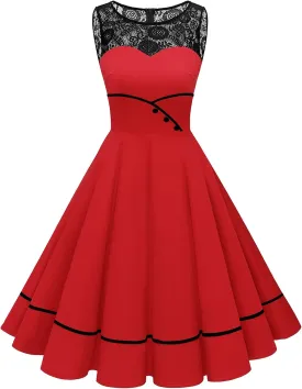 Bbonlinedress Women's 50s Vintage Floral Lace Retro Rockabilly Sleeveless Round Neck Cocktail Party Swing Dress